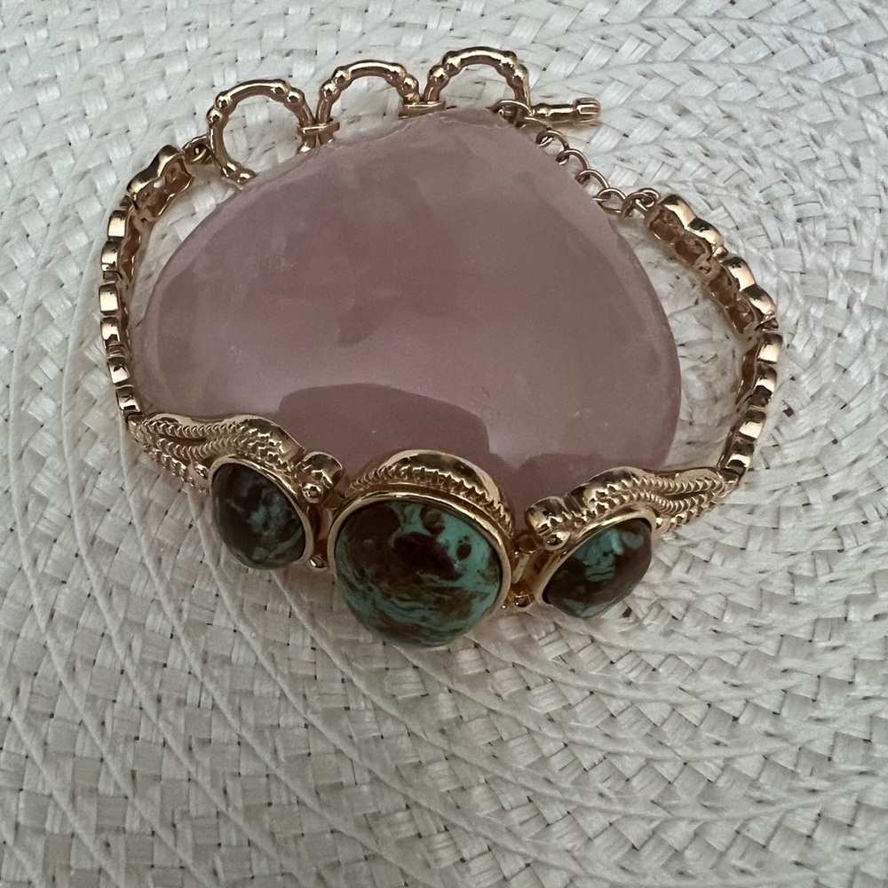 Paul Deasy QVC 14K Gold Plated Genuine Turquoise Bracelet